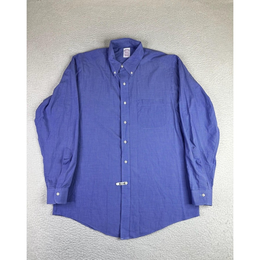 Vintage Brooks Brothers Makers Dress Shirt Mens 16 34/35 Blue Check Made USA